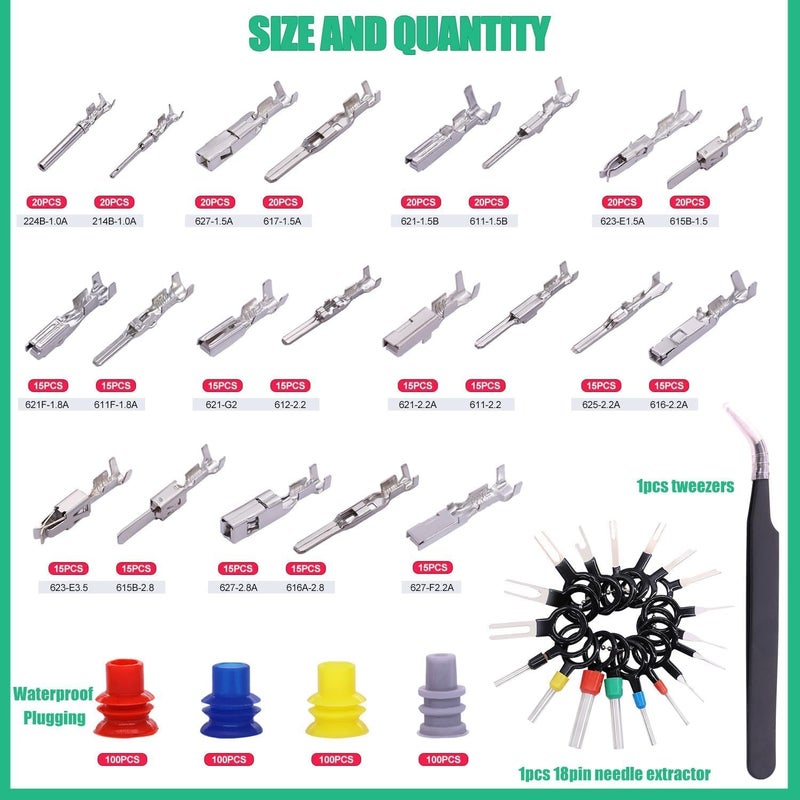 Twidec /755PCS Car Electrical Wire Terminal Pins Connector Kit 21Type 1/1.5/1.8/2.2/2.8/3.5mm Auto Electric Connector Pins Terminal Non-Insulated Plug Removal Male Female Crimp Pins - Image 2